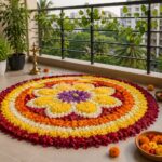Apartment balcony with finished pookalam
