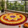 Apartment balcony with finished pookalam