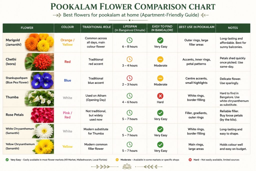 pookalam flower comparison chart